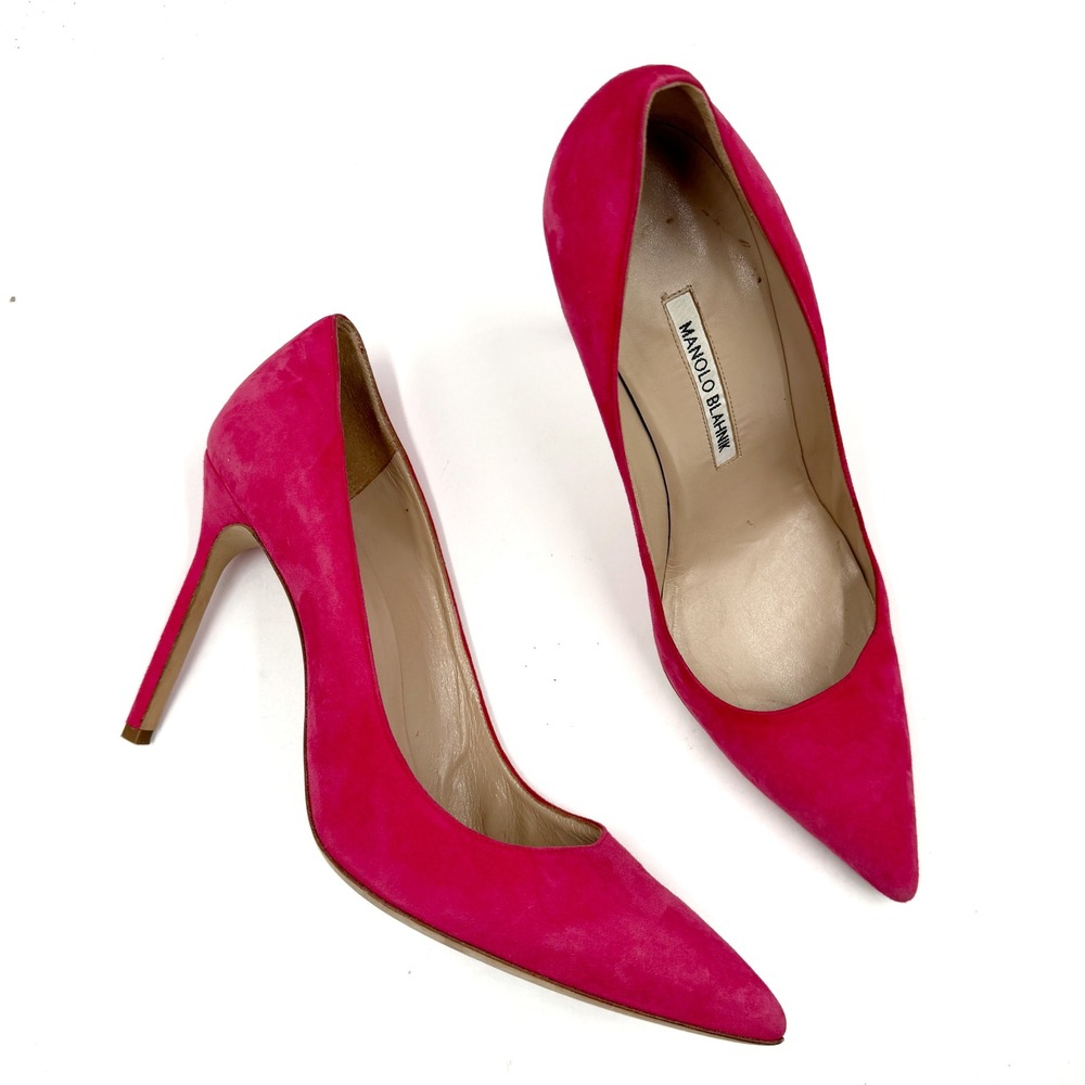 Manolo Blahnik BB Pumps Hot Pink Suede Pointed Toe Stiletto Heels Sz 40 / 10